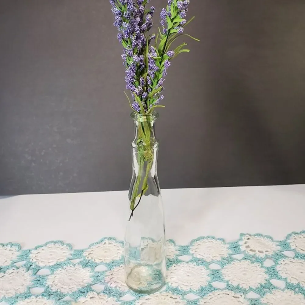 Artificial Lavender Stems in Tall Clear Glass Vase Farmhouse Decor Purple Floral
